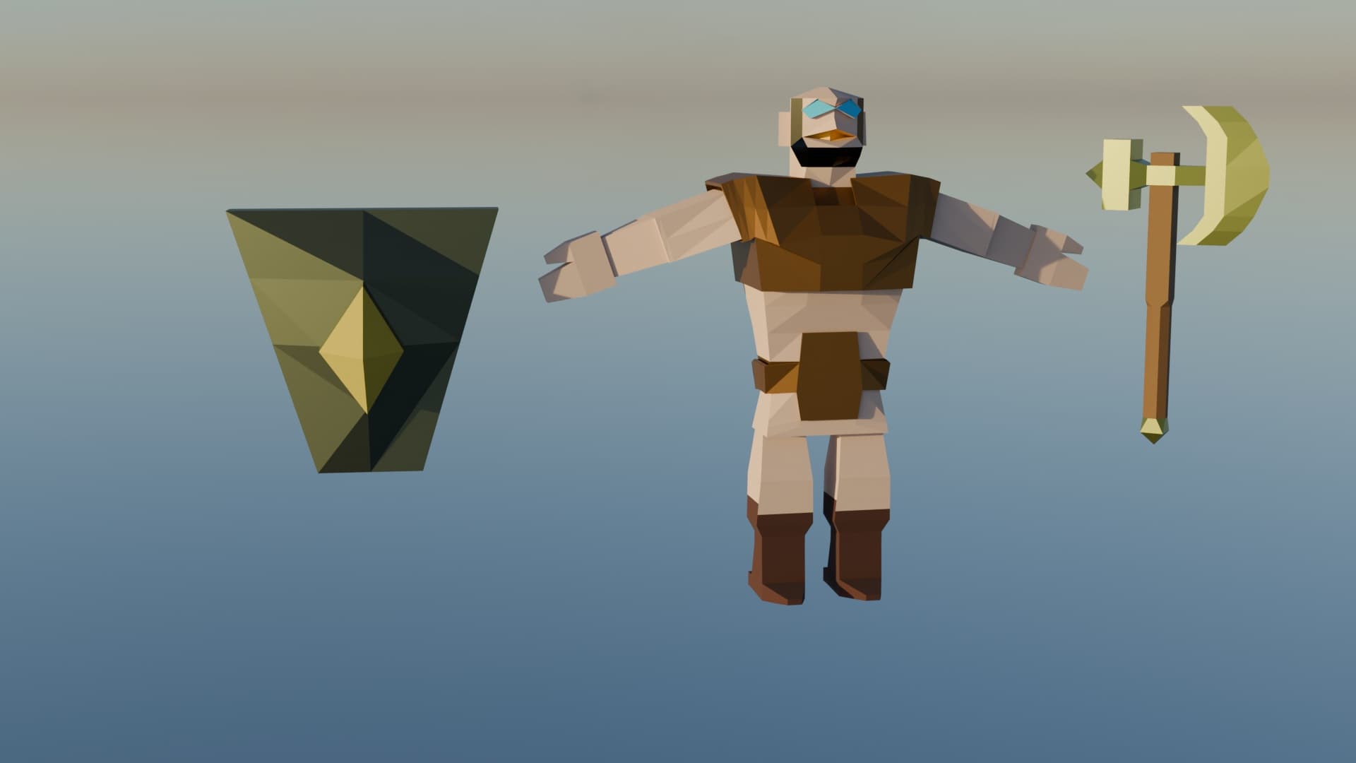 Project Verter – Low Poly Fantasy Warrior with Axe and Shiel