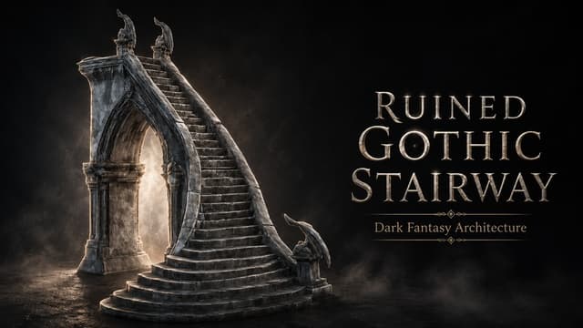 Ruined Gothic Stairway - Dark Fantasy Architecture