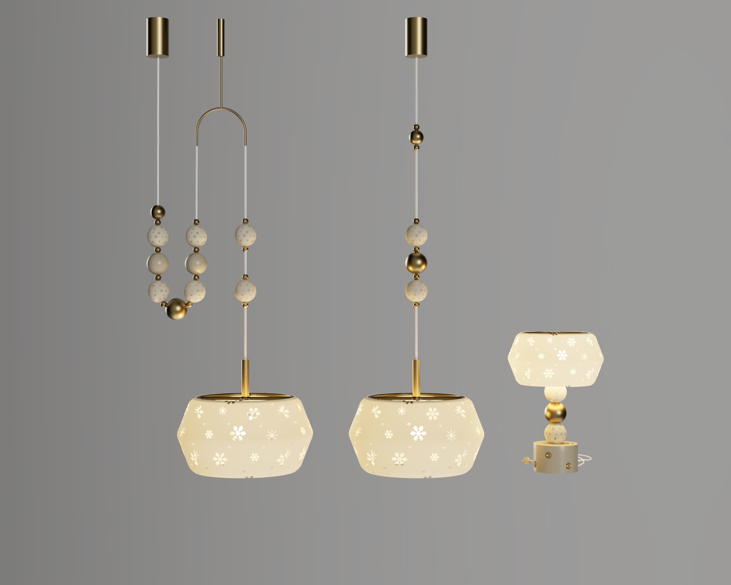 Modern Decorative Pendant Lights and Table Lamp Set 3D Model
